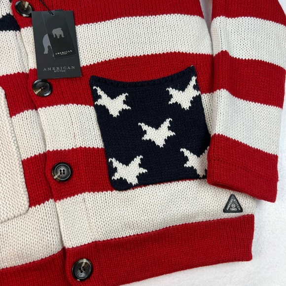 American Stitch Mens Cardigan Sweater Jacket American Flag Stars Shawl Collar S - Picture 5 of 16